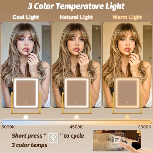 CraftCraze 15x13 Inch Dimmable LED Lighted Makeup Mirror with 3 Color Modes