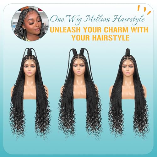 Kalyss 360° Full Lace Knotless Box Braided Wig with Baby Hair - Black 36 Inch