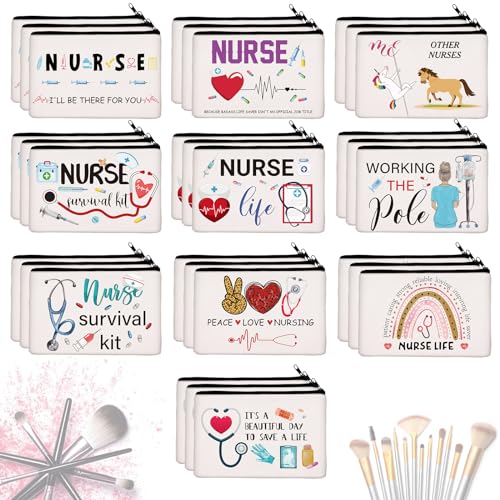 30 Pcs Nurse Gift Canvas Makeup Bags Set - Survival & Appreciation