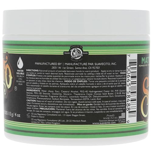 Suavecito Matte Hair Pomade 4 oz Pack of 2 - Medium Hold, Shine-Free, Natural Finish
