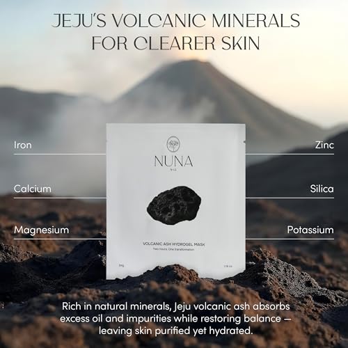 NUNA Volcanic Ash Hydrogel Face Masks with Smile Line Patches ? Korean Glass Skin Detox & Deep Hydrating Jelly Mask with Hyaluronic Acid, Ceramides ? Overnight Moisturizing + Purifying Care, 7 Sheets