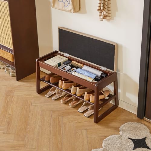 Aibiju 2-Tier Wooden Shoe Rack Bench with Flip-Top Storage & Cushion, Entryway Organizer