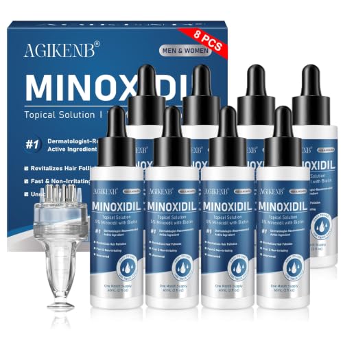 Minoxidil Hair Growth Serum 8-Pack with Biotin for Men & Women, Thicker Hair & Beard