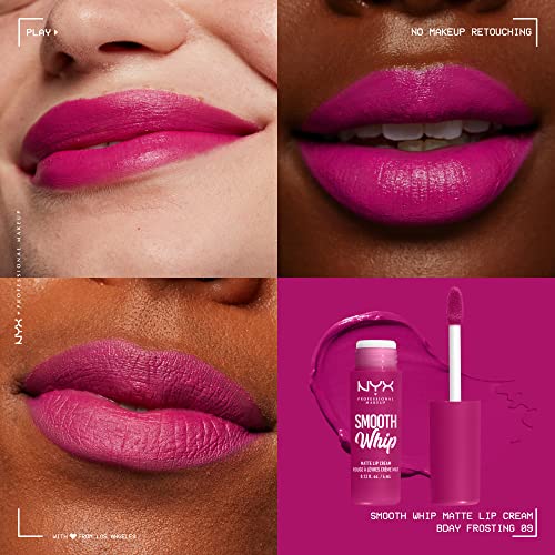 NYX PROFESSIONAL MAKEUP Smooth Whip Matte Lip Cream, Long Lasting, Moisturizing, Vegan Liquid Lipstick - Bday Frosting (Violet Red)