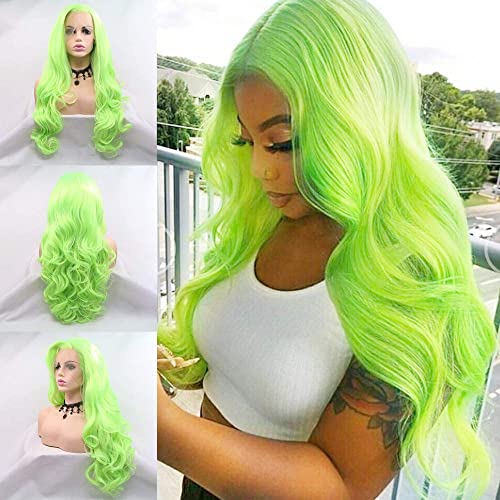 Karissa Hair 24 Inch Neon Green Curly Lace Front Wig Synthetic Long Body Wave for Women