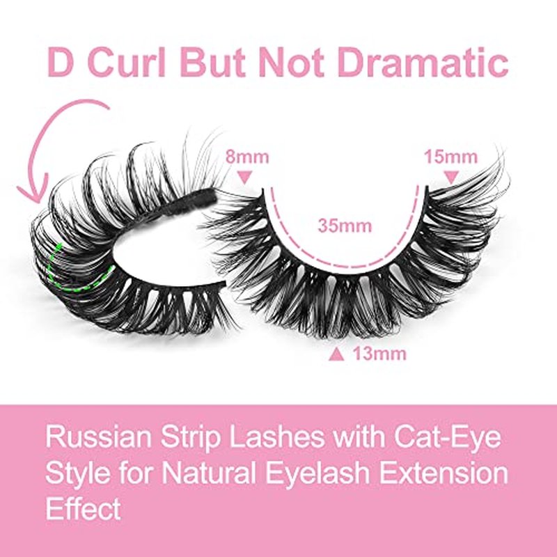 Eyelashes Russian Strip Lashes D Curly False Eyelashes Wispy Natural Cat Eye False Lashes Look like Eyelash Extensions 10 Pairs by Yawamica (Pack of 2)