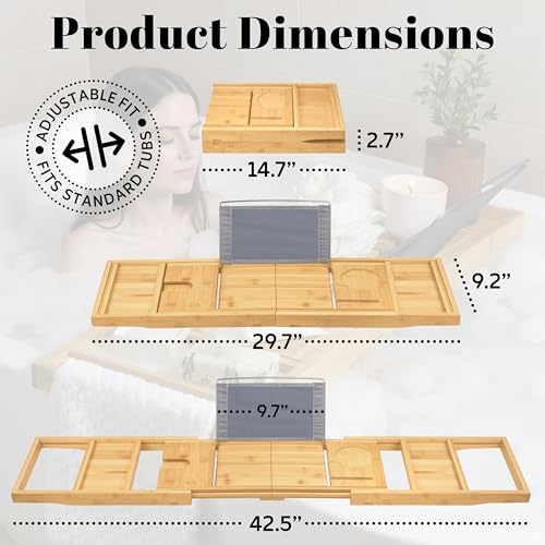 HOME IT Premium Foldable Bathtub Caddy Tray - Adjustable, Waterproof Bamboo