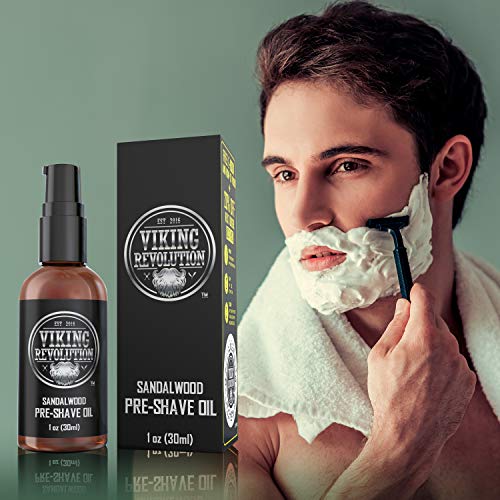 Viking Revolution Sandalwood Pre-Shave Oil for Men - Smooth, Irritation-Free Shave, 1 Fl Oz - All Skin Types (Pack of 2)