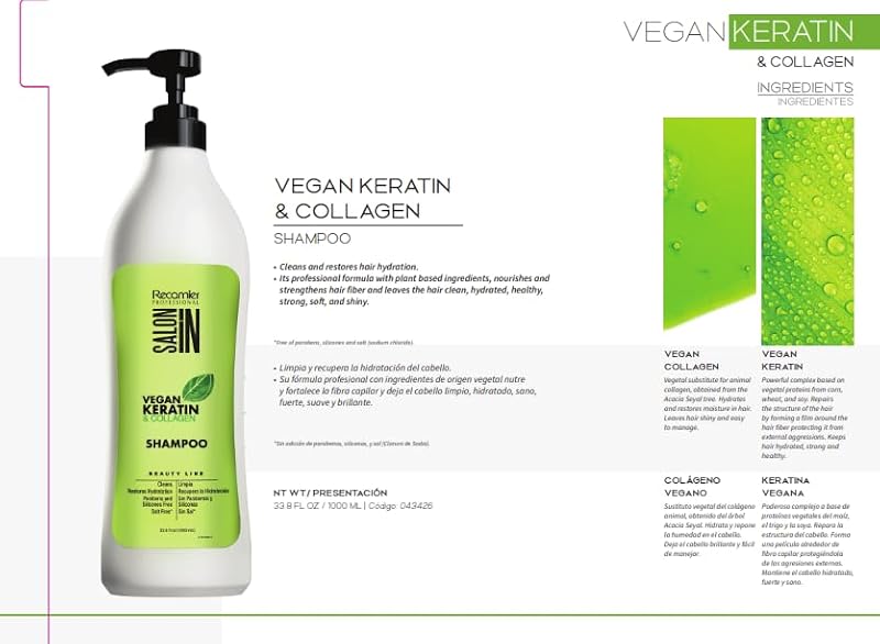 Unscented Vegan Keratin Collagen Shampoo 33.8 Fl Oz - Salon In