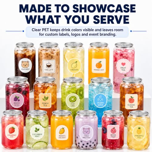11.2 oz Plastic Can Cups with Lids - 100 Pack, Clear PET Beverage Containers