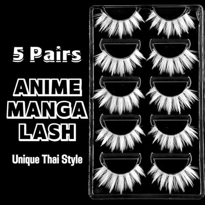 Halloween White False Lashes Extension Tools Japanese Anime Cosplay Natural Makeup Looking Masquerade Party Eye Lashes (02B)