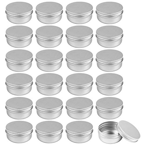 Foraineam 60 Pack 1.7 oz / 50ml Round Aluminum Lip Balm Tin Cans with Screw Top Lids - Silver Cosmetic Sample Containers - Metal Empty Tins Travel Storage Jars for Salve, Spice, Candies or Crafts