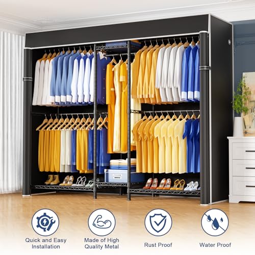 Heavy Duty Closet Organizer System with Cover - Adjustable Garment Rack, Holds 960 lbs, 71" Wide