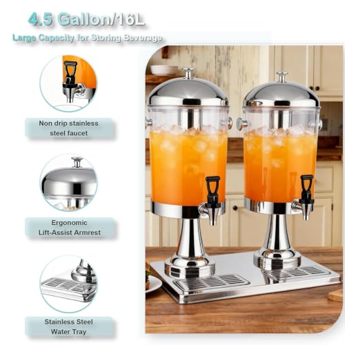 Stainless Steel 4.5 Gallon Drink Dispenser with Stand Ice Core Spigot & Scoop