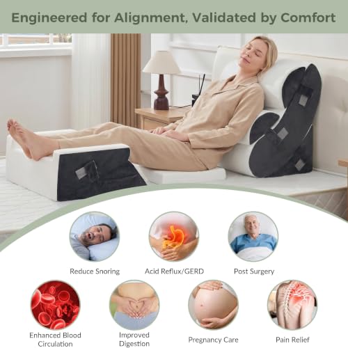 Extra Thick 7-Piece Wedge Pillow Set for Post Surgery & Acid Reflux Relief