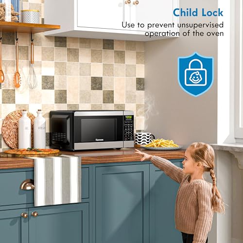 Stainless Steel Countertop Microwave 0.7 Cu Ft 700W with 6 Auto Presets & Child Lock