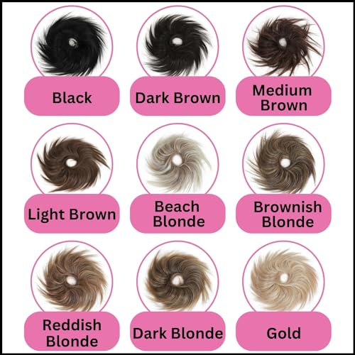 Gold Messy Bun Hair Piece for Women - Voluminous Instant Updo, Washable & Comfortable