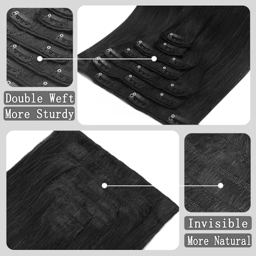Clip in Hair Extensions 7Pcs 70g 14 Inch Human Hair - Jet Black / 75g