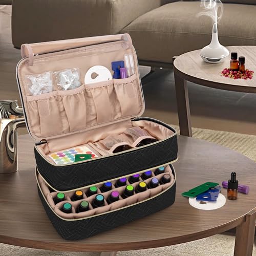 BAFASO Essential Oil Storage Case Holds 40 Bottles (5ml-30ml), Essential Oil Organizer with Tool Storage Sections (Bag Only), Black