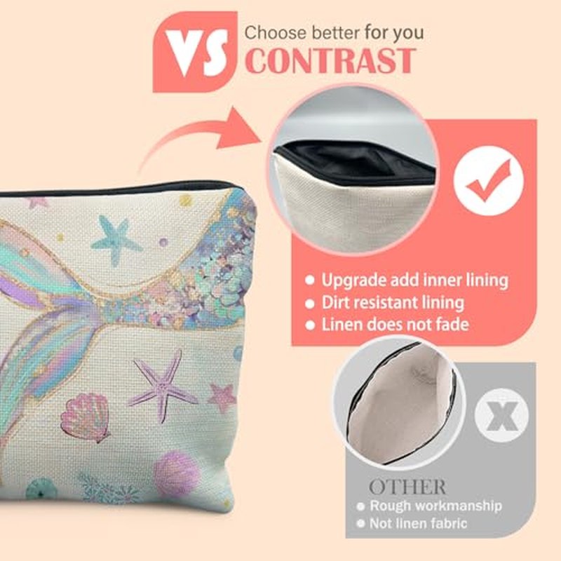 Mermaid Gifts for Women Girl, Mermaids Tail Makeup Bag Cosmetic Bag for Purse, Ocean Beach Coastal Makeup Zipper Pouch