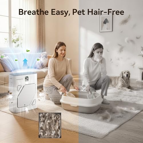 Meowant Pet Air Purifier with Dual-Sided Intake for Large Rooms, HEPA & Carbon Filter