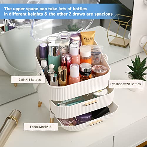 Makeup Organizer with 2-Layer Storage Case - Waterproof Dustproof Cosmetic Box, White A