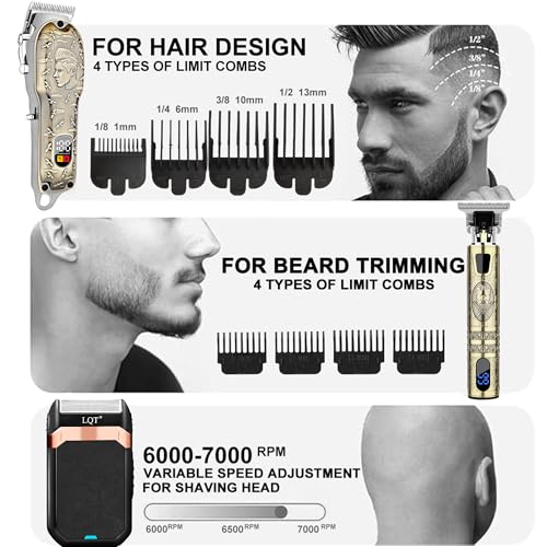Professional Hair Clippers Set for Men, Cordless Rechargeable Barber Trimmers for Hair Cutting, Electric Shavers, LED Display, Grooming Kit for Head, Face, Body, Gifts for Men Husband & Father