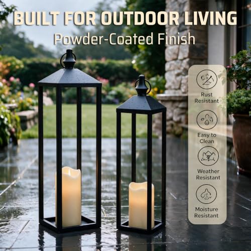 Large Indoor & Outdoor Floor Lanterns Set of 2 with Remote LED Candles
