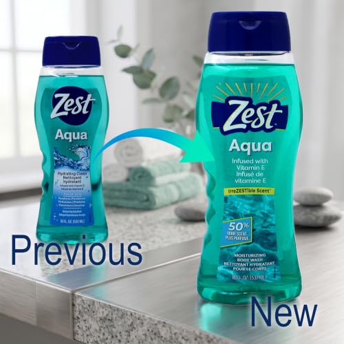 Zest Aqua Body Wash with Vitamin E - Hydrating 18oz, Pack of 3