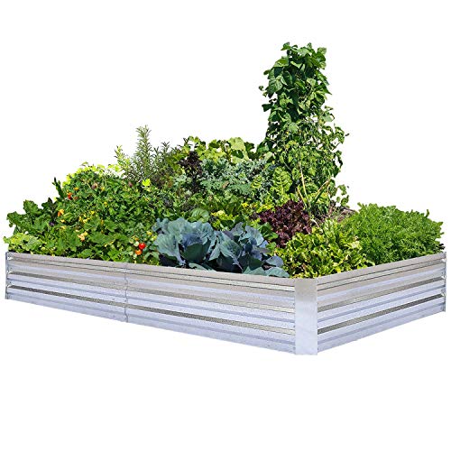 Galvanized Raised Garden Bed 8x4x1ft with Overlapping Panels - Single Unit