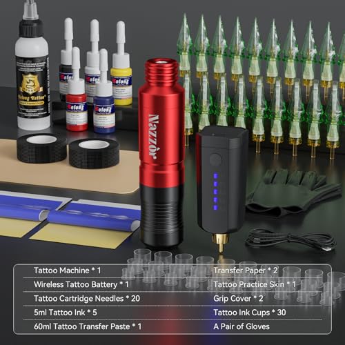 Wireless Tattoo Gun Set Rotary Pen with 1600mAh Battery for Beginners & Professionals