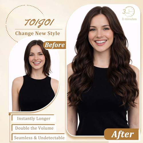 Clip in Hair Extensions Real Human Hair Dark Brown 20 Inch 105g - Seamless & Natural