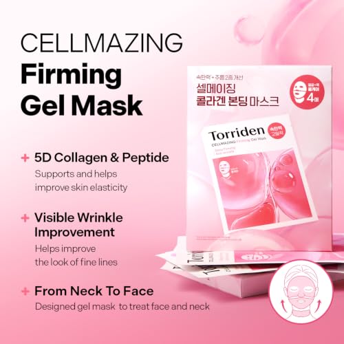 Torriden CELLMAZING Collagen Gel Mask for Face & Neck – 4 Pack, Firming & Hydrating Korean Skincare