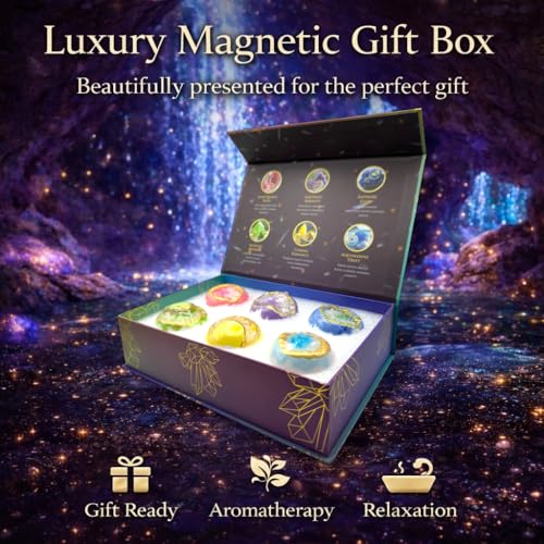Luxury Crystal Geode Bath Bomb Gift Set with 6 Large Scented Fizzers in Magnetic Box