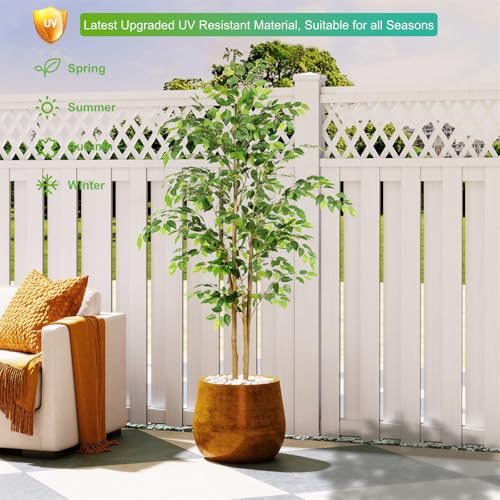 Nafresh 5ft Tall UV-Resistant Ficus Tree Artificial, Realistic Smooth Leaves, Indoor/Outdoor Faux Ficus