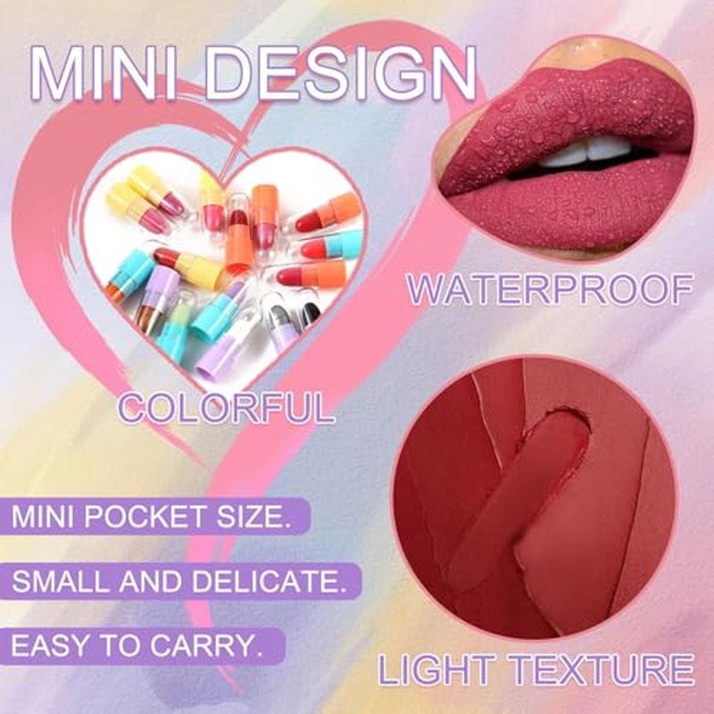 16PCS Mini Lipstick & Eyeshadow Stick Set, Multi Colored Ultra Matte Color Changing, Magic Glitter, Long Lasting Waterproof Capsule Pills