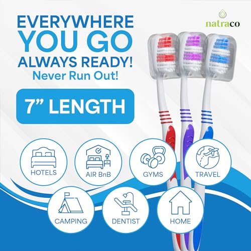 Natraco Bulk Toothbrush Pack with Covers – 100 Medium Soft, Individually Wrapped for Travel & Hotels