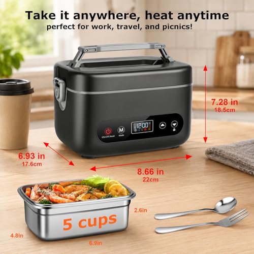 Dark Gray 1.2L Self-Heating Lunch Box for Adults - Cordless Food Warmer