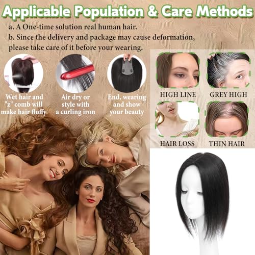 16 Inch Light Brown Human Hair Topper for Women Thinning Hair - ELEVAVE
