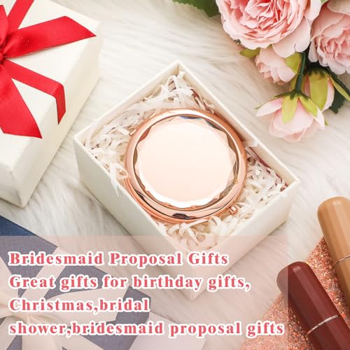 Barydat 24 Set Rose Gold Compact Mirrors Bulk Crystal Compact Makeup Double Sided Pocket Mirrors for Women Bridesmaids Wedding Gift for Bridal Shower Party Favors Christmas Party Gifts