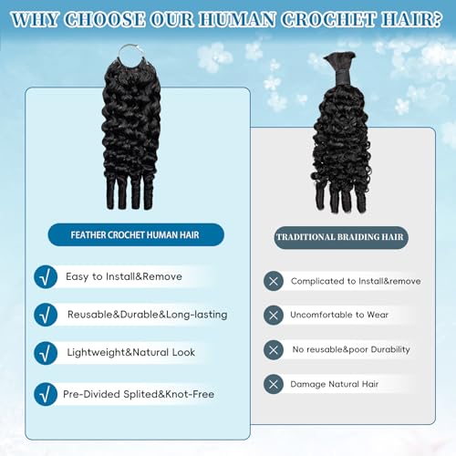 Black Burmese Curly Crochet Human Hair Extensions - 14 Inch 120g - Unprocessed, Knotless, Reusable