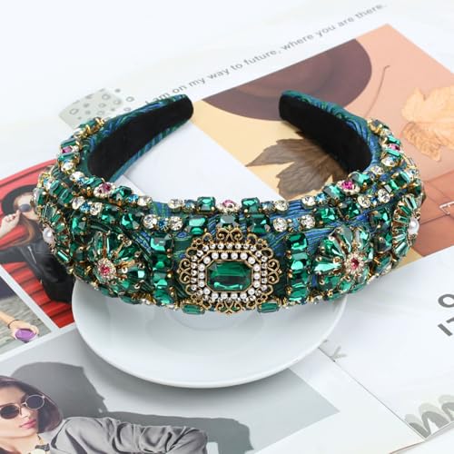 Wide Crystal Headband for Women Pearl Rhinestone Hair Accessory Party Wear
