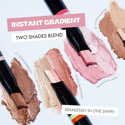 ELROEL Double Shadow Stick Eye Makeup - 48HR Long Lasting Dual-Tone Gold-Espresso