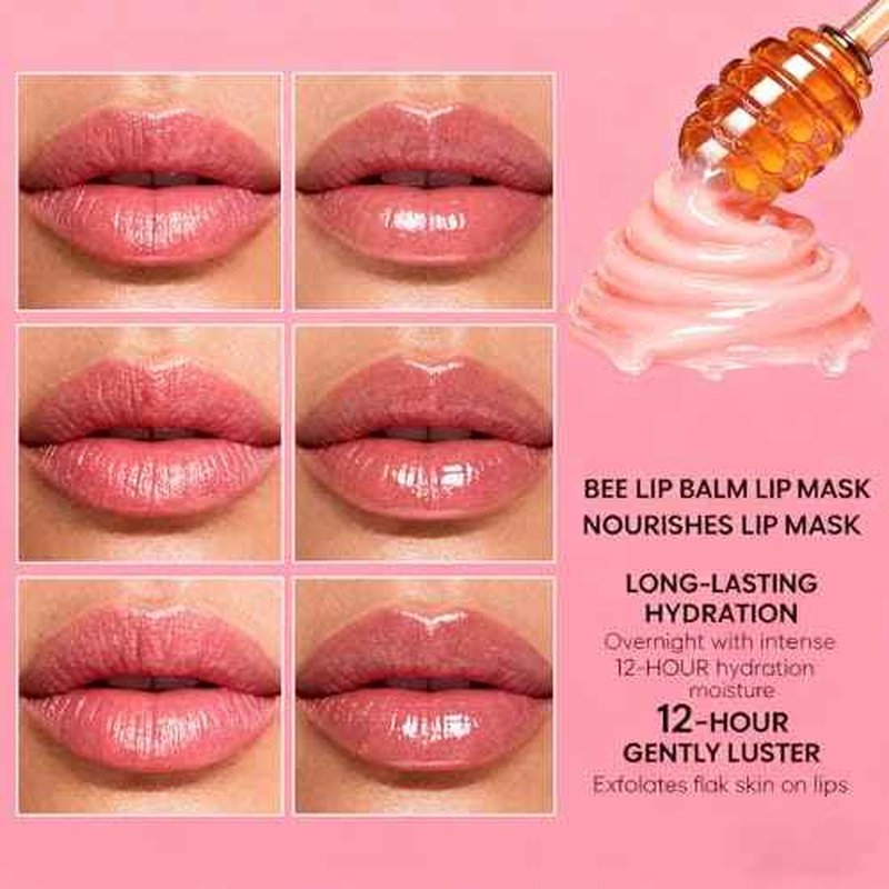 3 PCS Bee Lip Balm Honey Pot,Strawberry, Watermelon, Honey Flavors,Hydrating Lip Masks Overnight Reduces Lip Lines,Lip Prevention Dry &Cracked, Lip Balm Bulk, Christmas Gifts