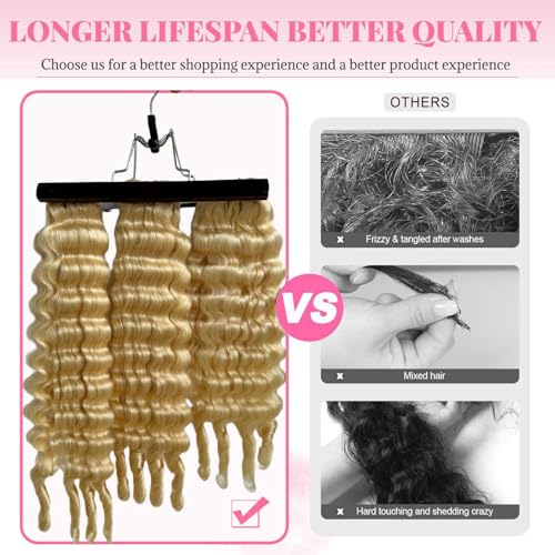 Belaved 613 Blonde Burmese Human Hair Extensions 3 Bundles Water Wave 14-18 Inch