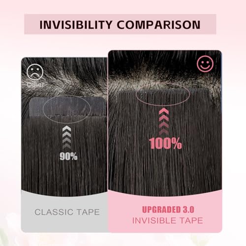 3rd-Generation Invisible Hair Extension Tape - Real Human Hair, Natural Black, 14 Inch