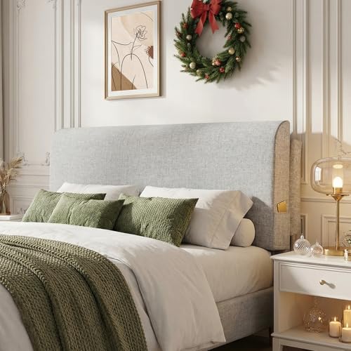 Full Headboard Pillow Cushion Wall Mount No Drill Upholstered Bed Backrest Grey - Full