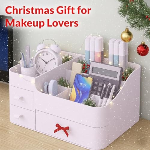 Makeup Organizer for Vanity ? Large Cosmetic Storage Box with Drawers & Compartments for Brushes, Lipsticks, and Skincare ? Bathroom Countertop Organizer for Women & Girls ? Elegant White Design