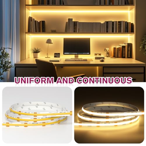 COB LED Strip Lights 3000K Warm White 24V 32.8ft / 10m - Ultra-High Density, Dimmable, Indoor Use