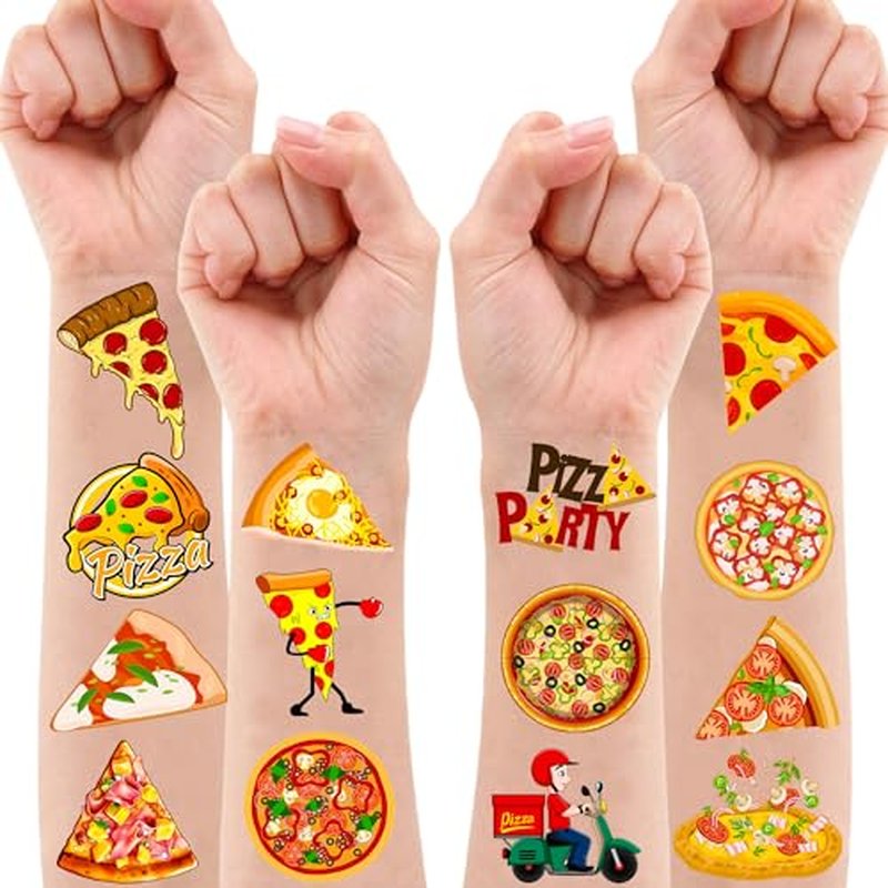 102 PCS Pizza Temporary Tattoos Themed Birthday Party Decorations Favors Supplies D?cor Cute Pie Slice Fast Food Tattoo Stickers Gifts For Boys Girls Class Prizes Rewards Cartoon Carnival